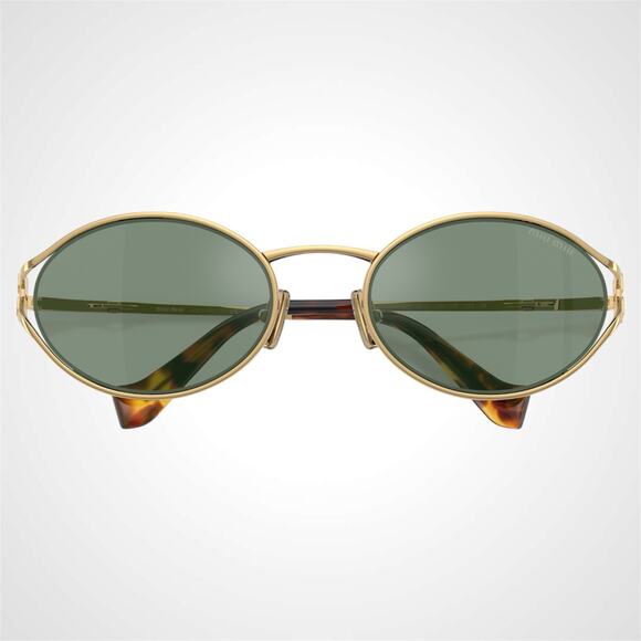 New MIU MIU Sunglasses Gold Oval Green Lens 54mm Oval Metal - Picture 5 of 8